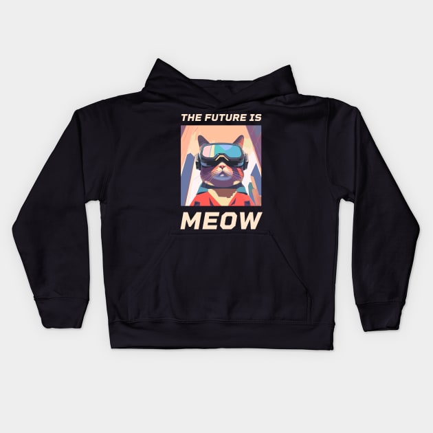 The Future is Meow – Futuristic cat in VR glasses (Dark Edition) Kids Hoodie by Optimix